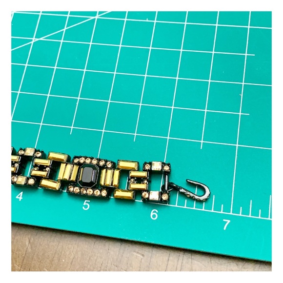 Black enamel and gold and champagne rhinestone art deco style bracelet - Picture 13 of 13